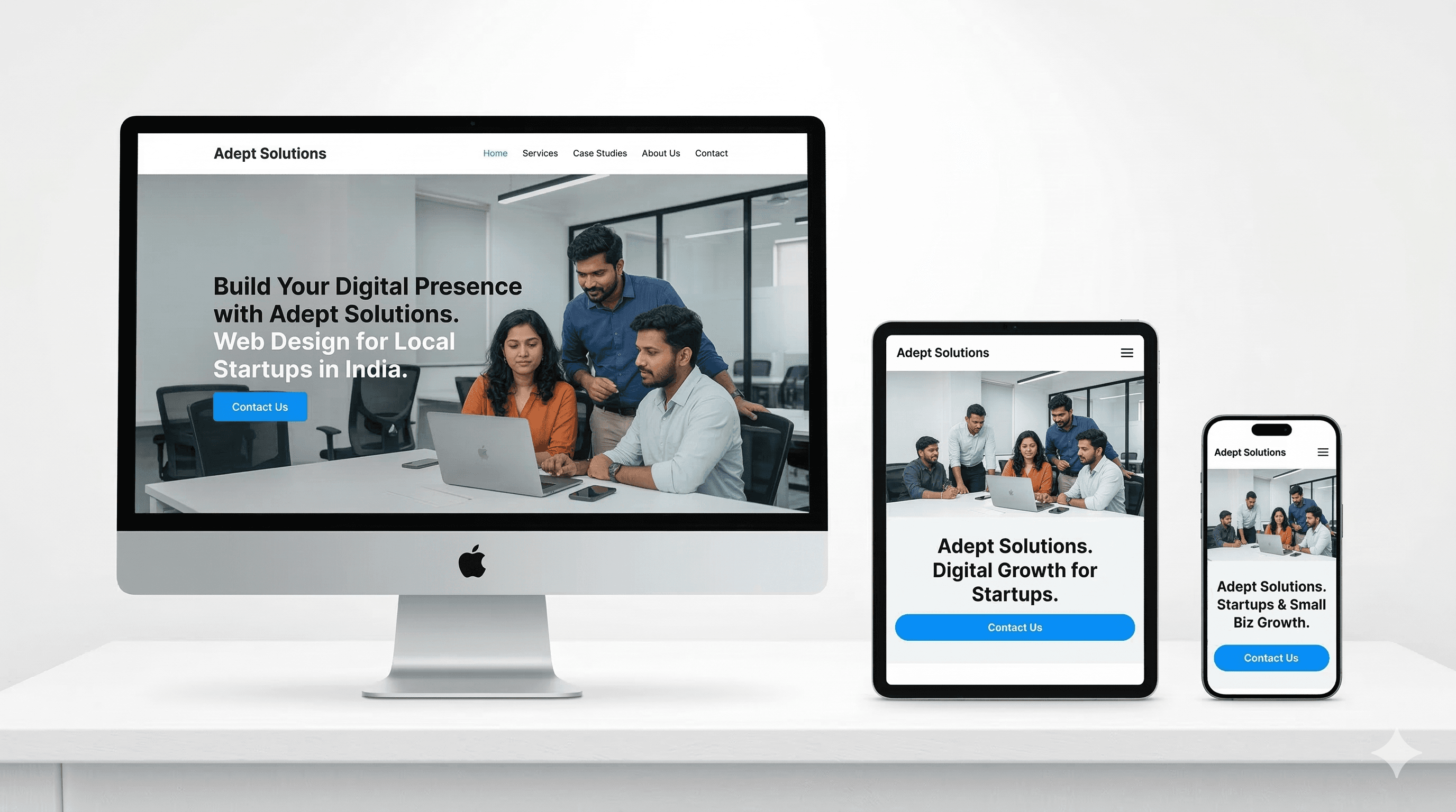 Responsive website displayed on desktop tablet and mobile for Indian local business